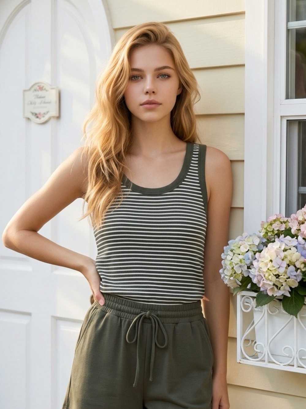 Z Supply Olive and White Striped Tank